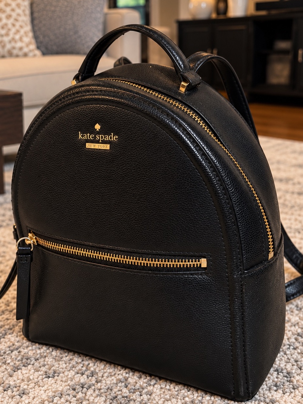 KATE SPADE NEW YORK PERRY SMALL BACKPACK SHOULDER BAG BLACK PEBBLED LEATHER